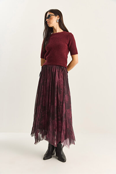 Bianco Lucci Women's Wrinkled Effect Patterned Elastic Waist Lined Chiffon Skirt De251115 60283851