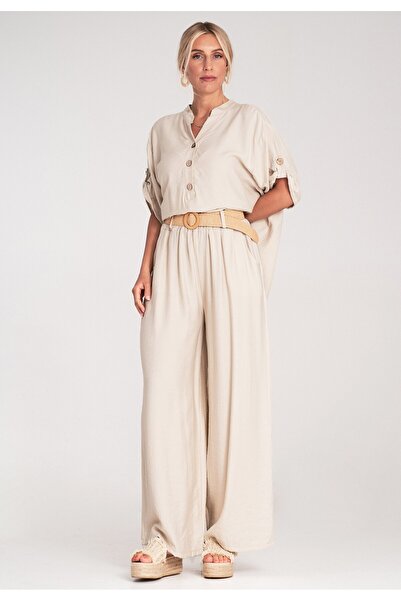 Figl Blouse and pants set - Two-piece set for women - Beige M1220 size S/M