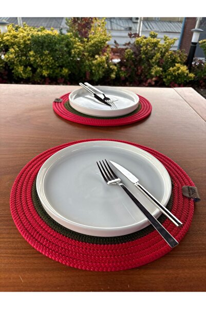 homeınn Christmas Themed Red and Green 2-Piece Straw-Looking American Tablecloth – Stain Resistant – 33X33 cm