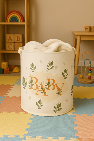 HomyJRs Baby writing Printed drawstring multi-purpose toy storage dirty laundry folding organizer basket 37x40