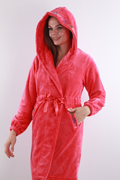 Wild Love Women's 100% Bamboo Hooded Soft Extra Soft Dressing Gown with Embroidery Detail