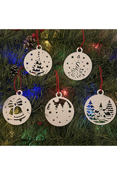 DECORADI Set de 5 ornamente pentru bradul de Crăciun, albe, diametru 9 cm, ca...