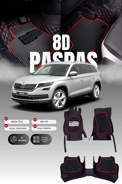 stiloto Skoda Kodiaq (2016-2024) 8D Deri Havuzlu Oto Paspas | Tam Koruma,Arac...