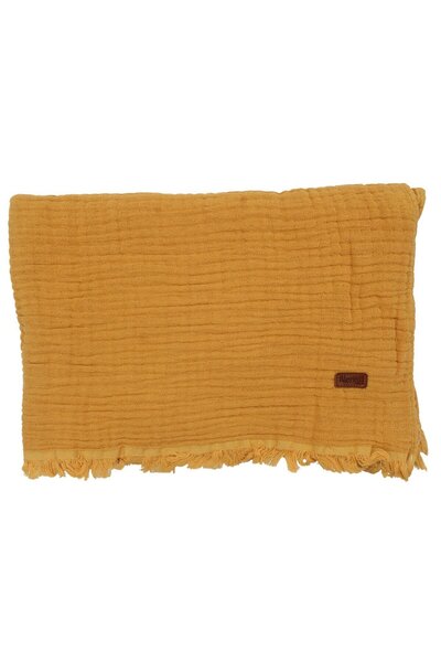 bebegen بطانية أصفرة بشرابة للجنسين 4 طبقات 80×120