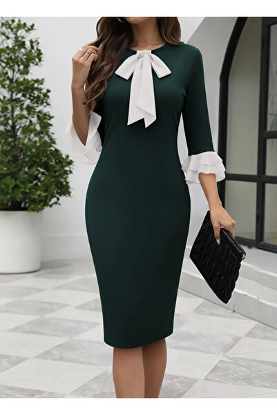 KentselBazaar Γυναικείο φόρεμα με φιόγκο με τρία τέταρτα μανίκια, μίντι εισαγ...