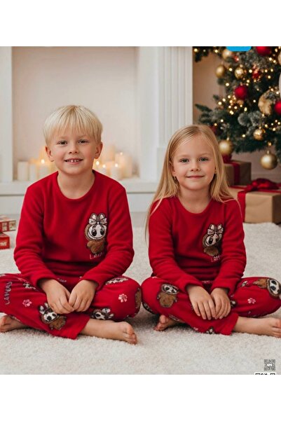 zahider Girls and Boys Unisex Labubu Patterned Cotton Winter Fabric Fleece Pajamas Set