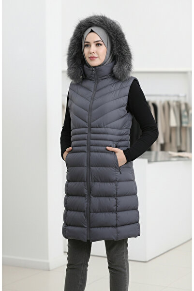 sefamerve Hooded zippered inflatable vest 202419-01 gray