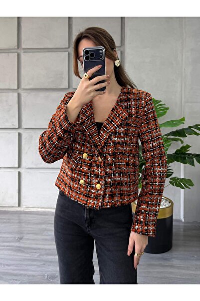 Coral Çift Sıra Düğmeli Kaşe Ceket 5042 Kiremit