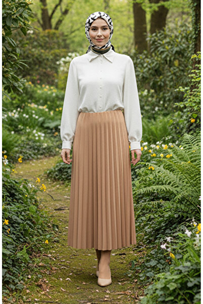 sefamerve Elastic waist pleated skirt 0213-06 milky coffee