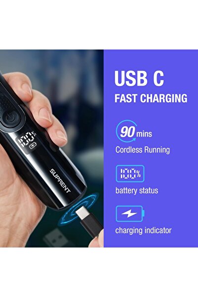 SUPRENT Beard Trimmer — Adjustable USB-C Rechargeable, IPX7, 0.5–20 mm
