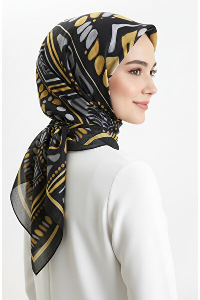 sefamerve Κασκόλ με σχέδιο κεχριμπαρένιο 70326-09 Μαύρο Κίτρινο