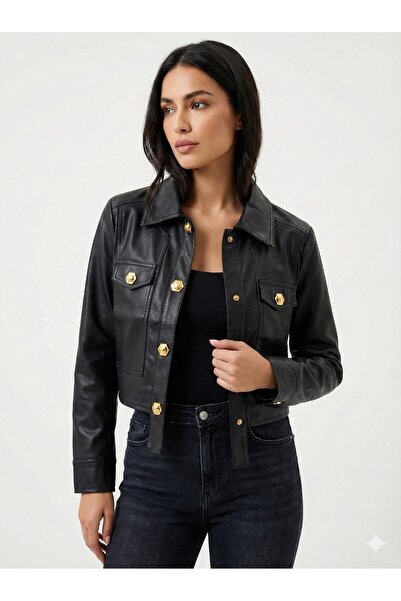 della moor Jachetă scurtă din piele artificială slim fit pentru femei