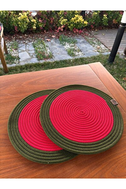 homeınn Christmas Themed Green Red L 2-Piece Straw Look American Tablecloth – Stain Resistant – 33X33 cm