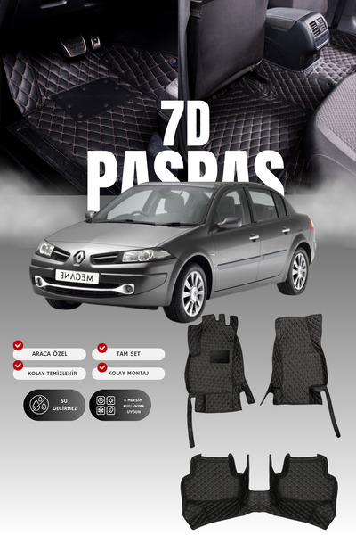 stiloto Renault Megane 2 (2003-2009) 7D Deri Havuzlu Oto Paspas | Tam Koruma,...