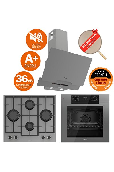 Ferre FryArt & SilentArt LUA Yeni Seri Sessiz Antrasit Gri Ankastre Set (D065...