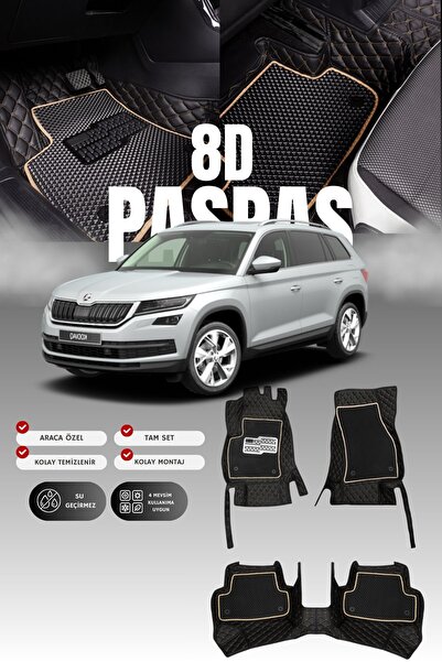 stiloto Skoda Kodiaq (2016-2024) 8D Deri Havuzlu Oto Paspas | Tam Koruma,Arac...