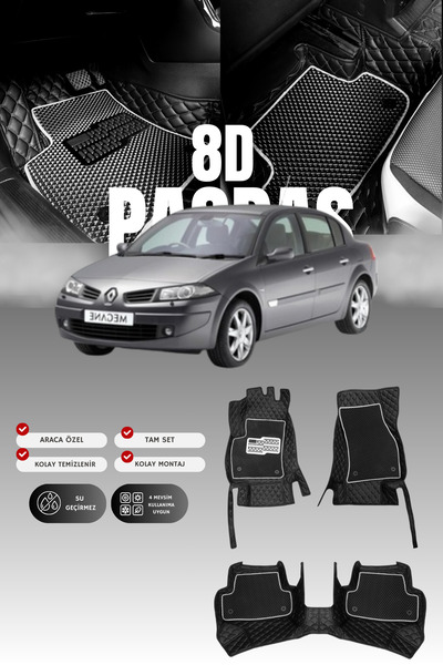 stiloto دواسة سيارة جلدية لرينو ميجان 2 (2003-2009) 8D |   حماية كاملة، قص مخ...