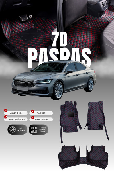 stiloto سجادة أرضية للسيارة من الجلد 7D لسيارة سكودا سوبر-بي الهجينة (2024 وم...