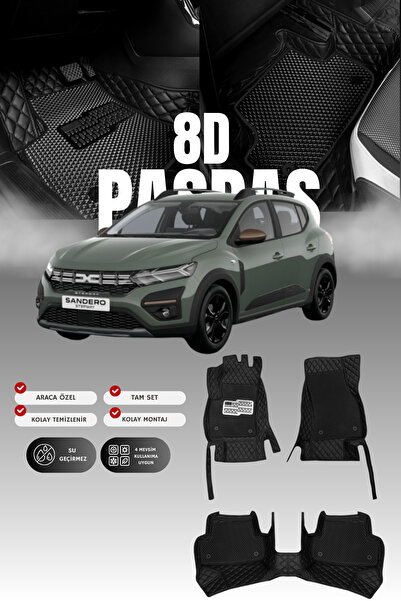stiloto Dacia Sandero (2020 ve sonrası) 8D Deri Havuzlu Oto Paspas | Tam Koru...