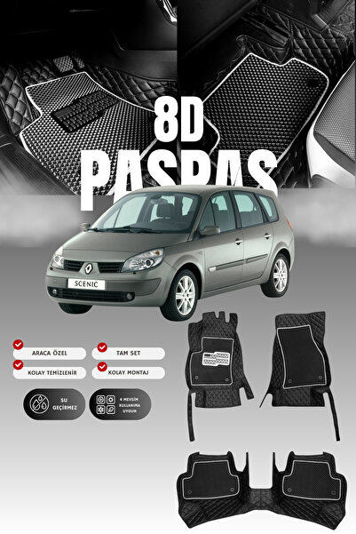 stiloto سجادة أرضية جلدية للسيارة رينو سينيك 2 (2004-2009) 8D |   حماية كاملة...