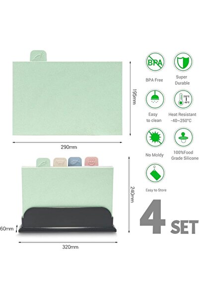 Generic 4-piece Non-slip Kitchen Cutting Board Set With Drain Stand and Easy-grip Handles