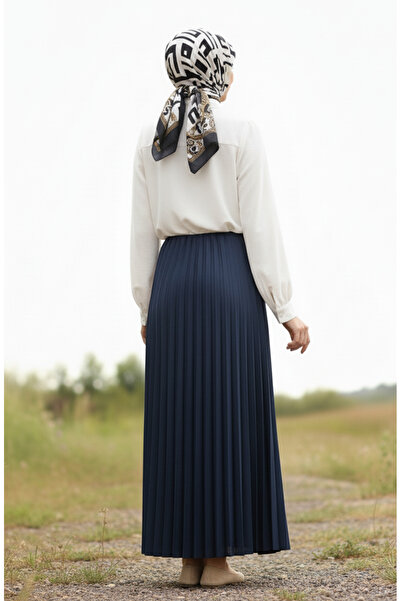 sefamerve Φούστα με ελαστική μέση πλισέ 0213-03 Navy Blue