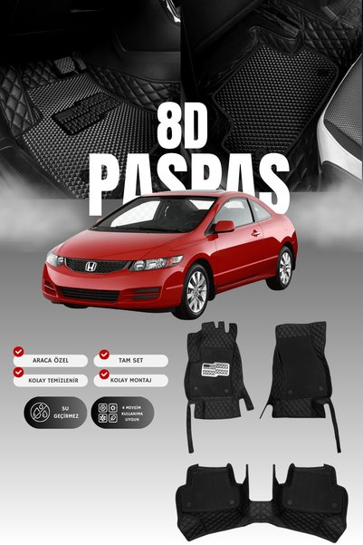 stiloto Honda Civic FB7 (2012-2016) 8D Deri Havuzlu Oto Paspas | Tam Koruma,A...