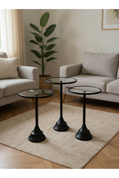 Living مجموعة من 3 طاولات حديثة من الزجاج والمعدن