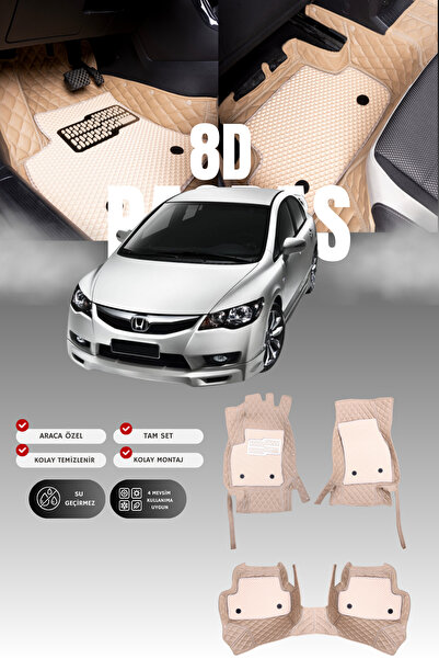stiloto Honda Civic FD6 (2006-2011) 8D Deri Havuzlu Oto Paspas | Tam Koruma,A...