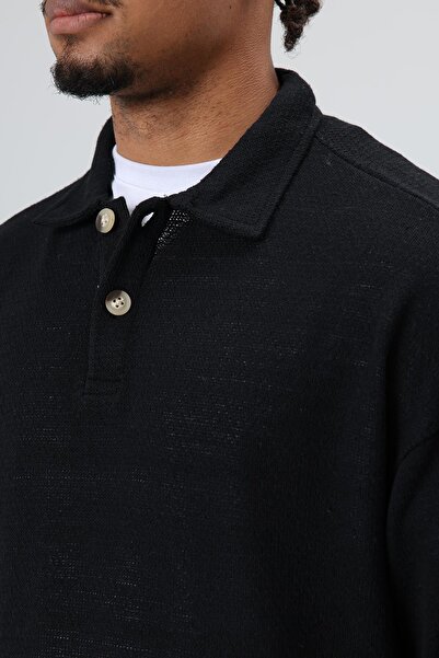 VAMOSCLO Oversized Polo Neck Sweater Black