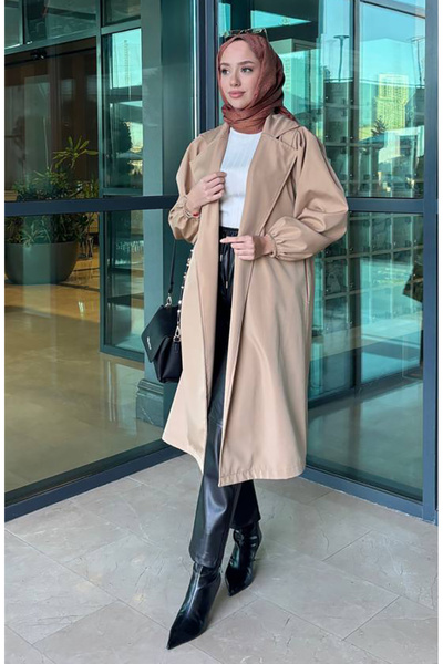 sefamerve Καμπαρντίνα με ζώνη 4511-05 Γαλακτώδης καφές