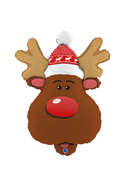 Betallic بالون من رقائق معدنية مقاس 27 بوصة على شكل رأس رنة مبتسم