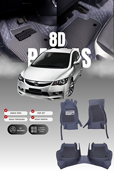 stiloto Honda Civic FD6 (2006-2011) 8D Deri Havuzlu Oto Paspas | Tam Koruma,A...