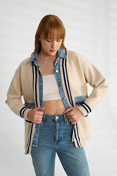 Robin Denim Paneled Large Pocket Knitwear Cardigan