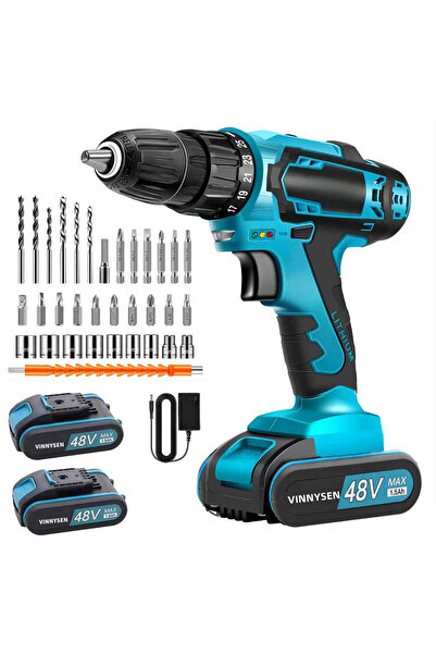 HOOKOR طقم مثقاب لاسلكي 48 فولت، مجموعة مثقاب كهربائية مزودة ببطارية وشاحن سر...