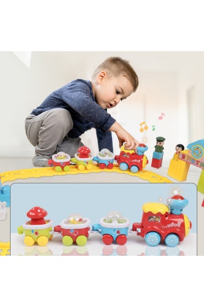 Ominii مجموعة ألعاب مسار القطار المصغر، هدية للأطفال، سيارة كهربائية تعليمية للأطفال بعمر سنتين فما فوق.