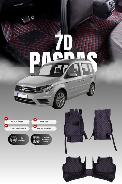 stiloto فولكس فاجن كادي (2004-2020) حصيرة أرضية للسيارة من الجلد 7D بتصميم حو...