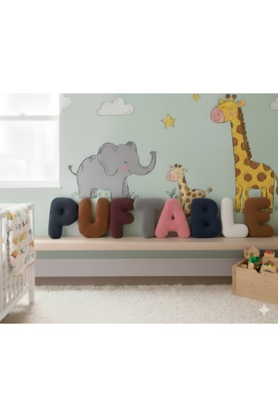 pufftable Plush Letter H Pillow, Decorative Cushion, Cream Teddy Fabric 50 cm