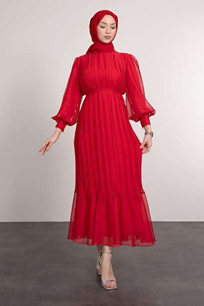 Lamia Giyim Piliseli Janjan Abiye Kırmızı