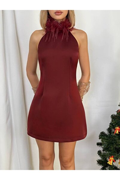 Lady Pixie Women's Backless Feather Detailed Mini Dress