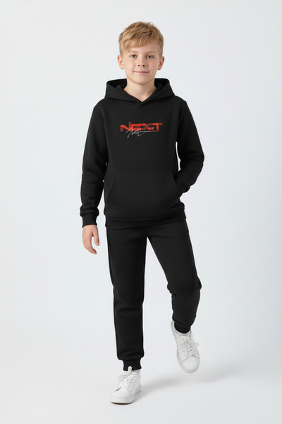 FYK KİDS Σετ αθλητικής φόρμας για αγόρια με 3 νήματα K με κουκούλα Kangaroo Pocket Winter Ş επένδυση fleece με λεπτομέρεια εκτύπωσης