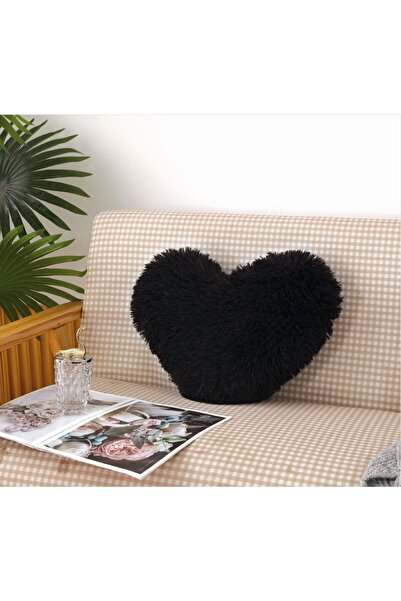 Home Perna Decorativa, Inima, 40x30 cm, Microfibra pufoasa, Negru