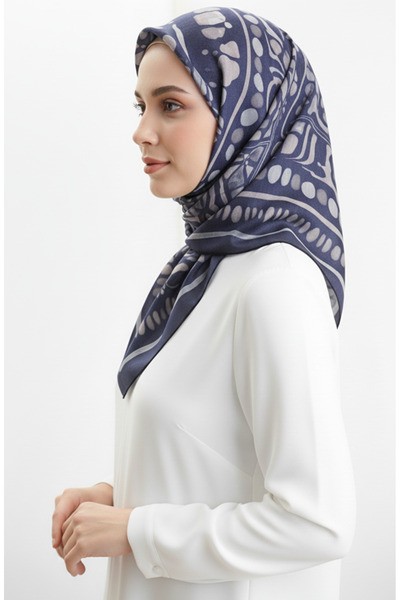 sefamerve Κασκόλ με σχέδιο κεχριμπαρένιο 70326-07 Navy Blue Mink