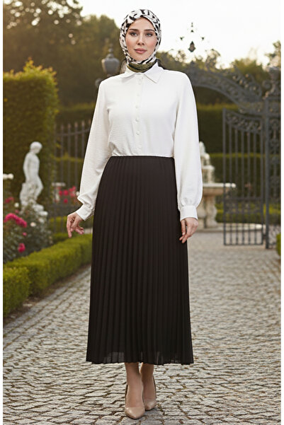 sefamerve Elastic waist pleated skirt 0213-01 black