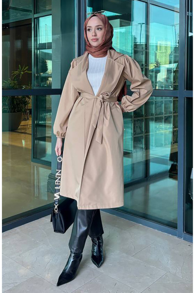 sefamerve Καμπαρντίνα με ζώνη 4511-05 Γαλακτώδης καφές