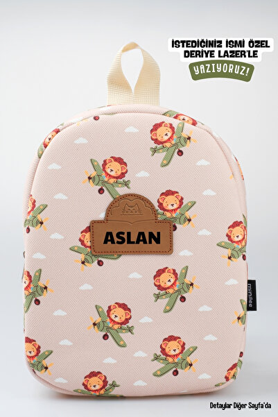 Minilee Sky Lion – Aslan Uçak Desenli Anaokulu Kreş Çocuk Çantası Kişiye Özel...