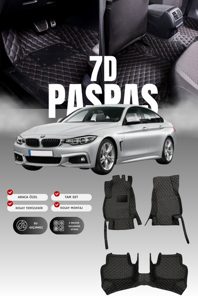 stiloto سجادة أرضية جلدية للسيارة BMW الفئة الرابعة F36 (2014-2020) بـ 7 أبعا...