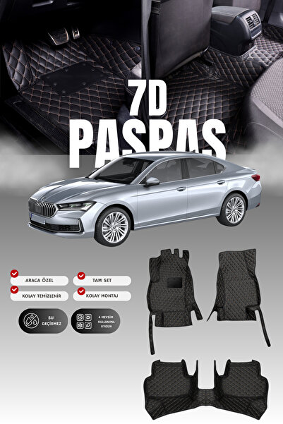 stiloto سجادة أرضية للسيارة من الجلد (7D) لسيارة سكودا سوبر-بي التي تعمل بالب...