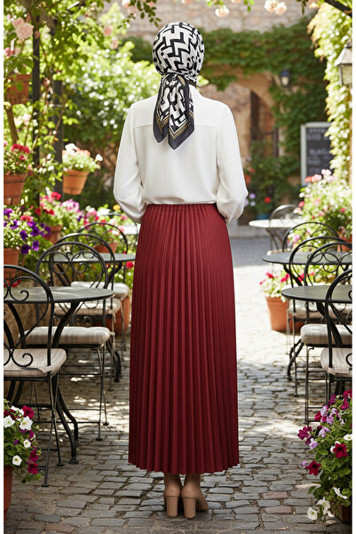 sefamerve Φούστα με ελαστική μέση πλισέ 0213-04 Claret Red