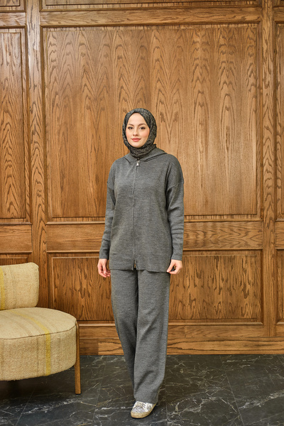 LOCCO Women's Self-Patterned Knitwear Set Gray